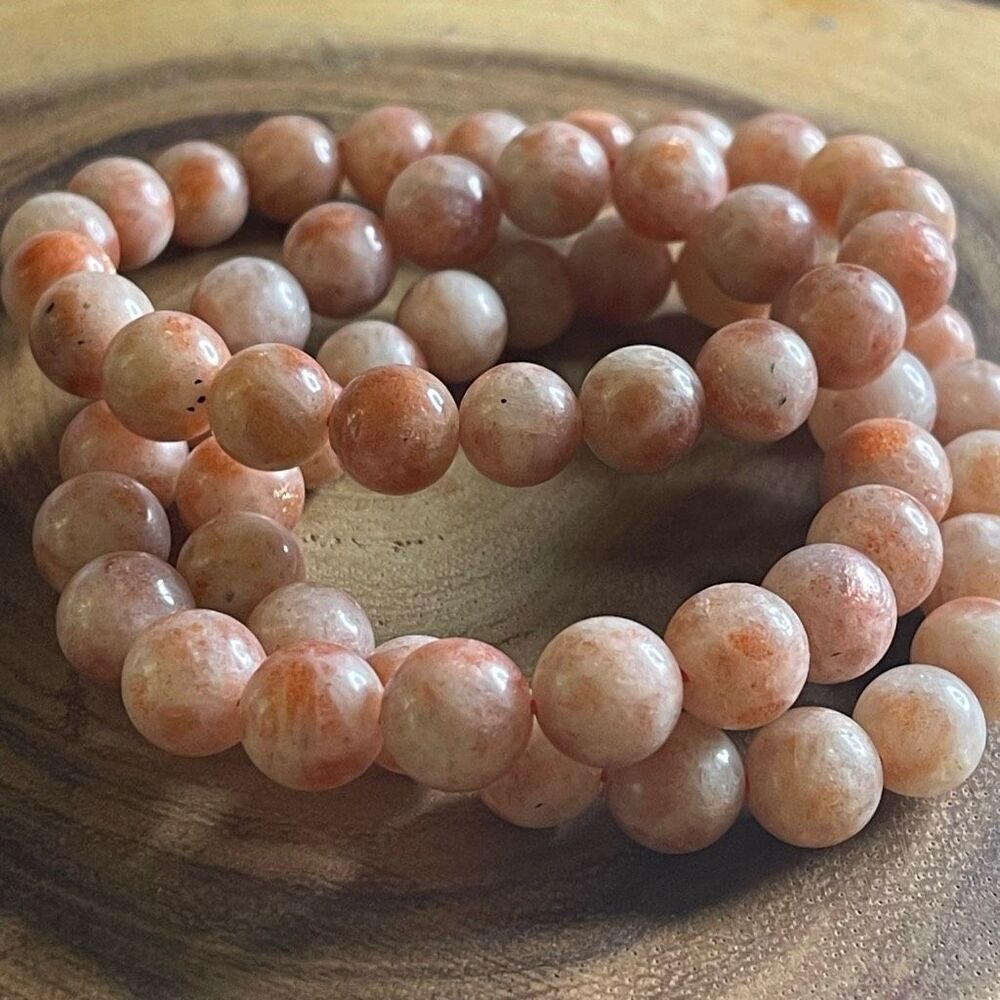 Sunstone stretch beaded bracelet 7” crystal healing beads 10mm Norse Viking